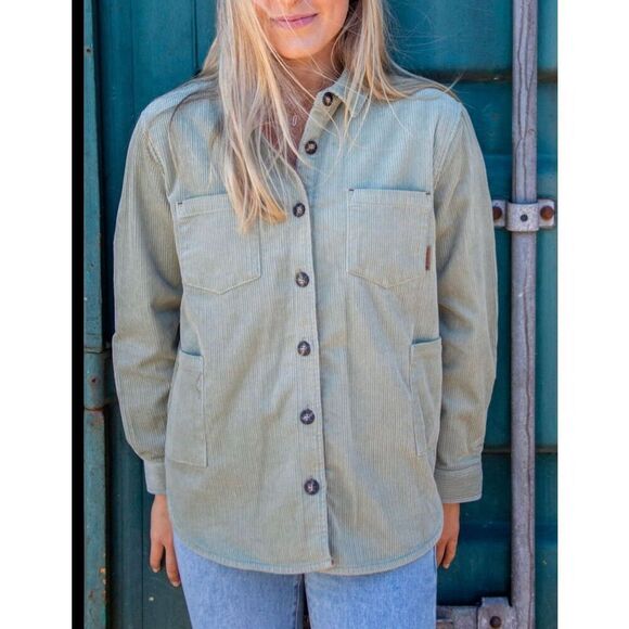 Levitate clothing Camden NWOT 2021 green corduroy jacket size small - Picture 1 of 12